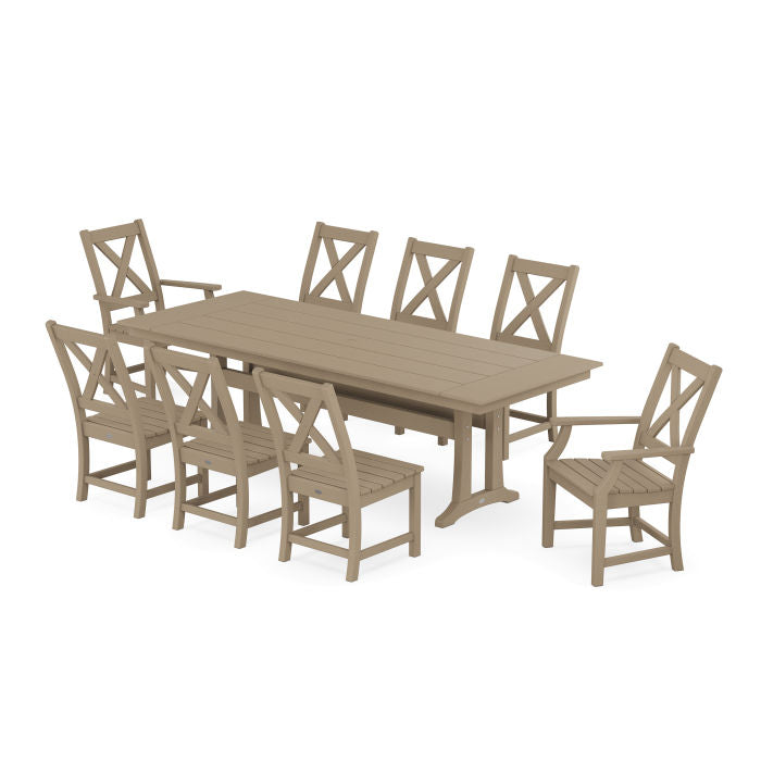 Braxton 9-Piece Farmhouse Dining Set with Trestle Legs in Vintage Finish