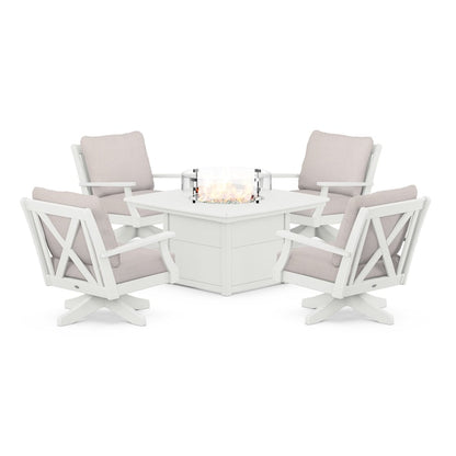 Braxton 5-Piece Deep Seating Swivel Conversation Set with Fire Pit Table in Vintage Finish