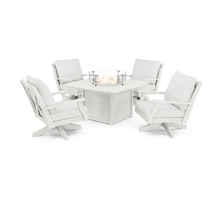 Braxton 5-Piece Deep Seating Swivel Conversation Set with Fire Pit Table in Vintage Finish