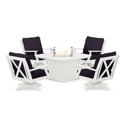 Braxton 5-Piece Deep Seating Swivel Conversation Set with Fire Pit Table in Vintage Finish