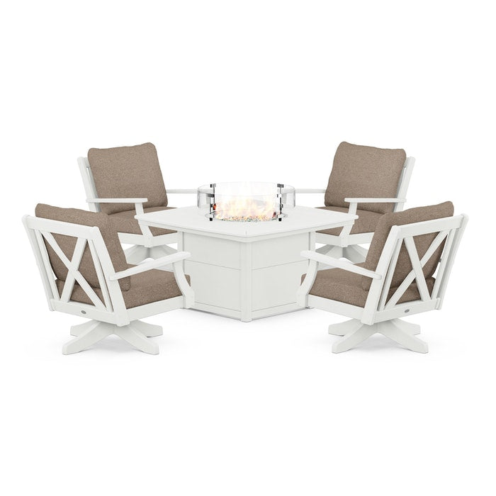 Braxton 5-Piece Deep Seating Swivel Conversation Set with Fire Pit Table in Vintage Finish