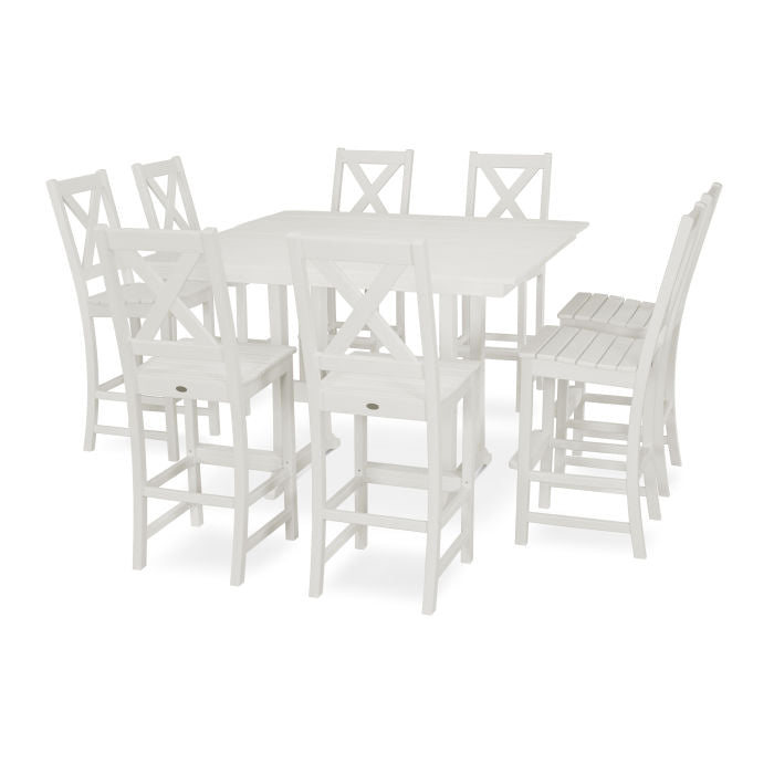 Braxton 9-Piece Farmhouse Trestle Bar Set in Vintage Finish