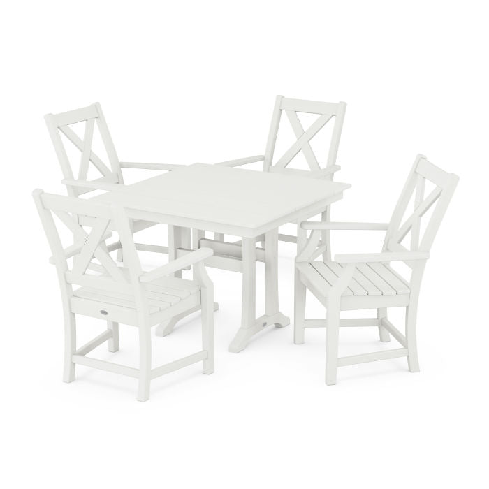 Braxton 5-Piece Farmhouse Dining Set With Trestle Legs in Vintage Finish