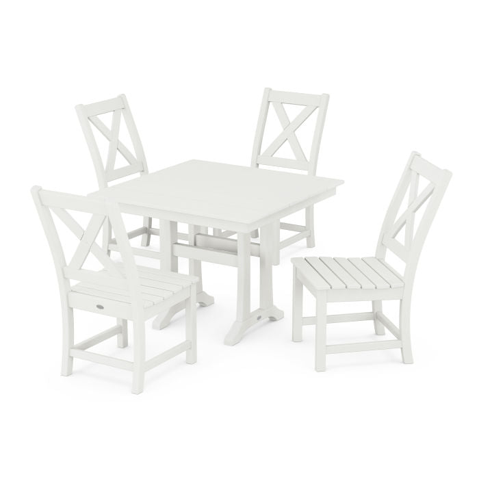 Braxton Side Chair 5-Piece Farmhouse Dining Set With Trestle Legs in Vintage Finish