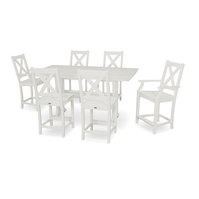 Braxton 7-Piece Farmhouse Trestle Counter Set in Vintage Finish