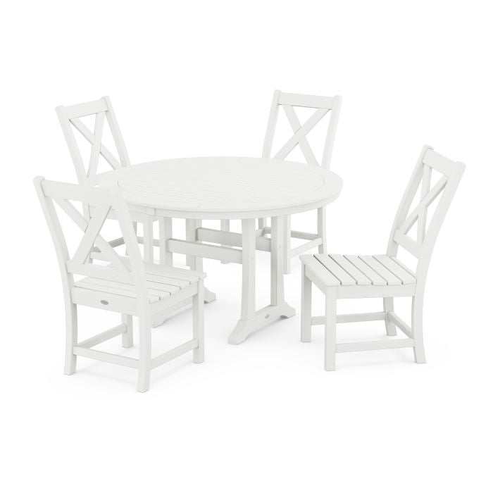 Braxton Side Chair 5-Piece Round Dining Set With Trestle Legs in Vintage Finish