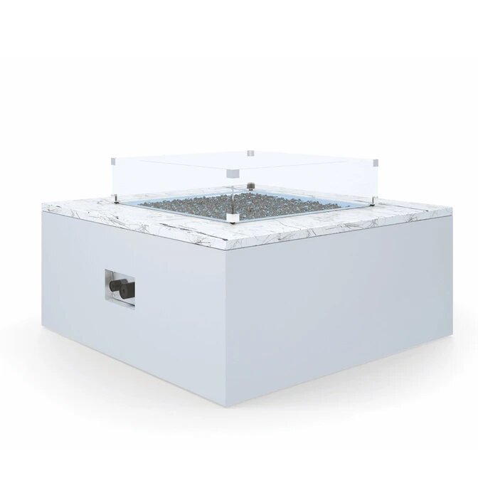 White Carrara Marble Square Fire Table