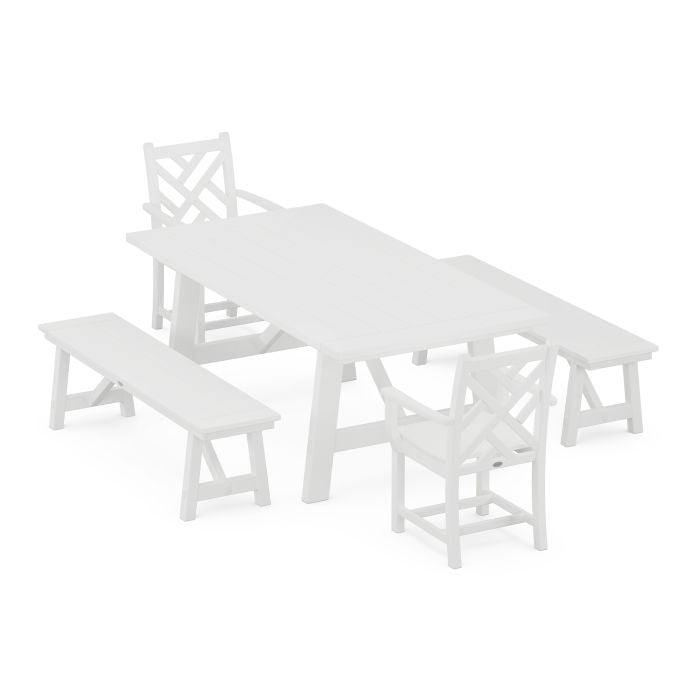 Chippendale 5-Piece Rustic Farmhouse Dining Set With Benches