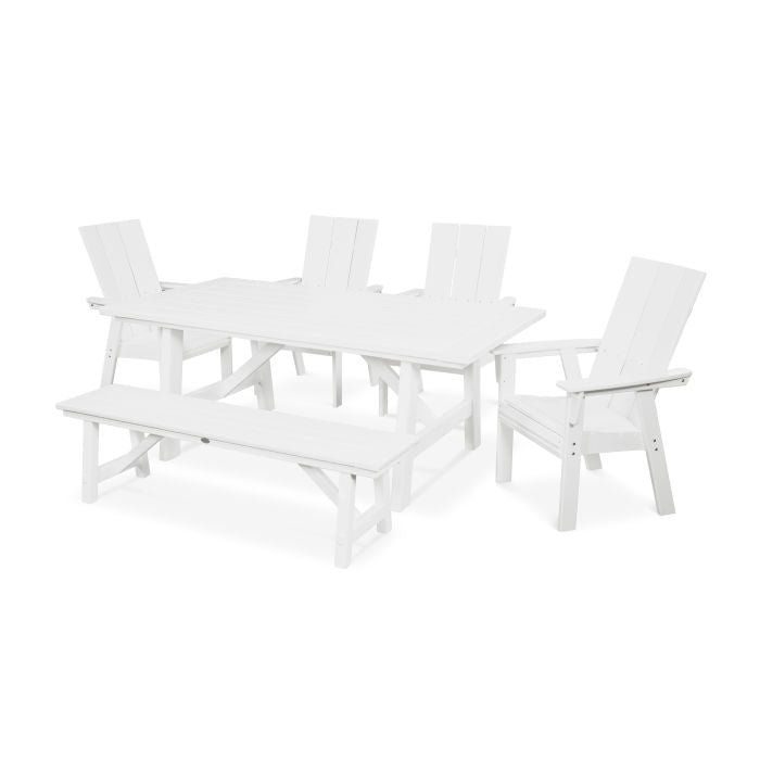 Modern Curveback Adirondack 6-Piece Rustic Farmhouse Dining Set with Bench