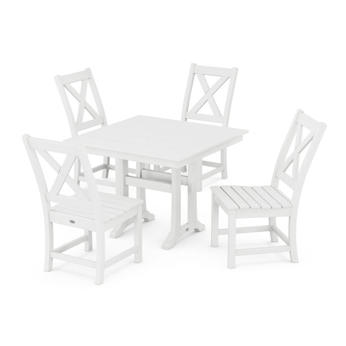 Braxton Side Chair 5-Piece Farmhouse Dining Set With Trestle Legs