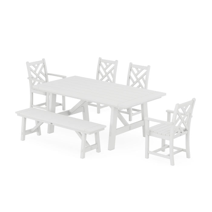 Chippendale 6-Piece Rustic Farmhouse Dining Set With Bench