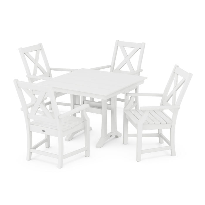 Braxton 5-Piece Farmhouse Dining Set With Trestle Legs