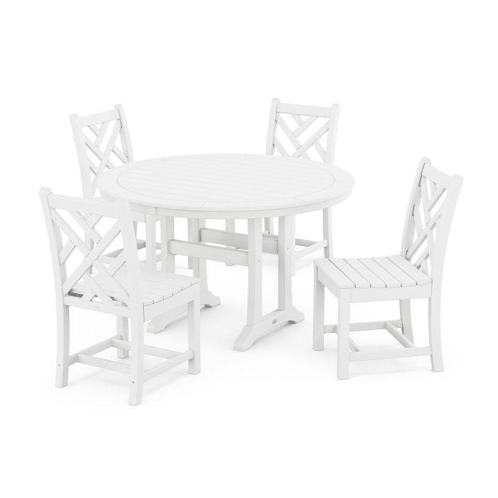 Chippendale Side Chair 5-Piece Round Dining Set With Trestle Legs