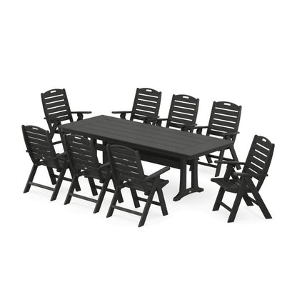 Nautical Highback 9-Piece Farmhouse Dining Set with Trestle Legs