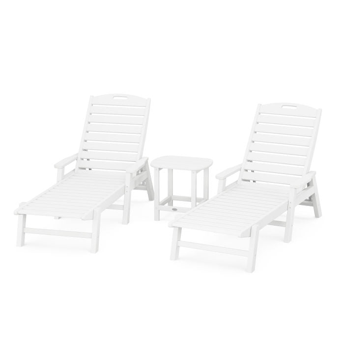 Nautical 3-Piece Chaise Lounge with Arms Set with South Beach 18" Side Table