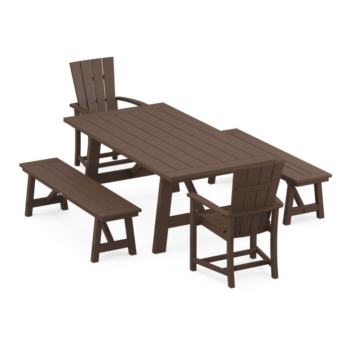 Quattro 5-Piece Rustic Farmhouse Dining Set With Benches