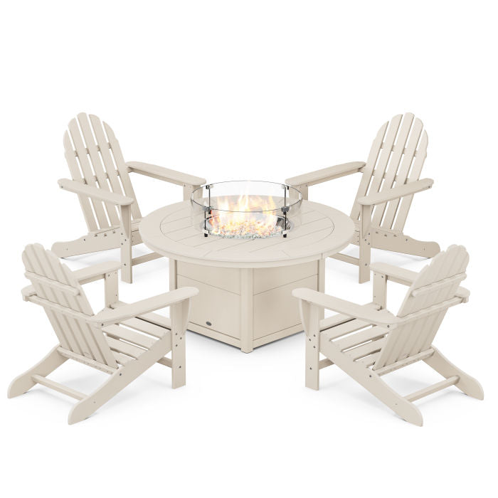 Classic Adirondack 5-Piece Conversation Set with Fire Pit Table