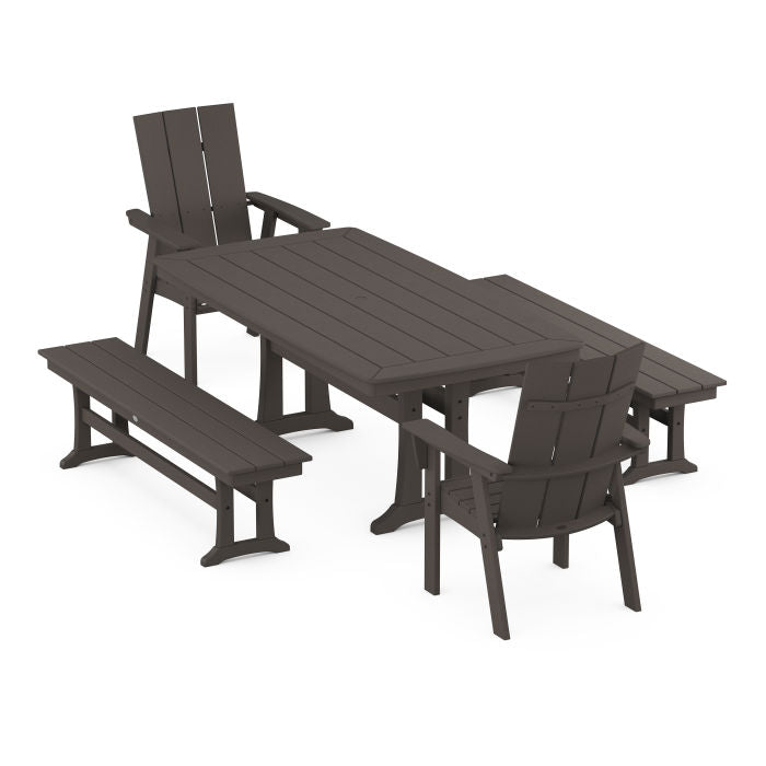 Modern Adirondack 5-Piece Dining Set with Trestle Legs in Vintage Finish