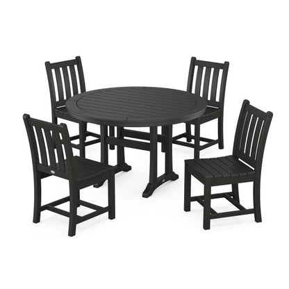 Traditional Garden Side Chair 5-Piece Round Dining Set With Trestle Legs