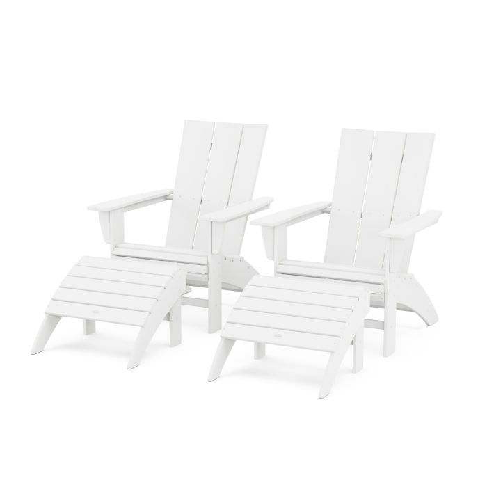 Modern Curveback Adirondack Chair 4-Piece Set with Ottomans