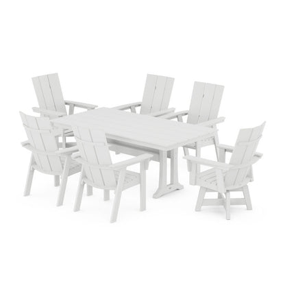 Modern Curveback Adirondack Swivel Chair 7-Piece Farmhouse Dining Set With Trestle Legs