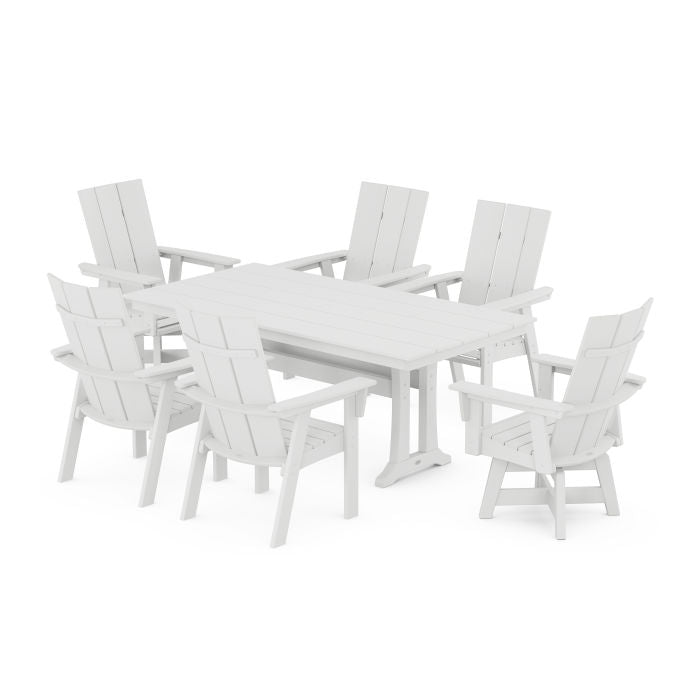 Modern Curveback Adirondack Swivel Chair 7-Piece Farmhouse Dining Set With Trestle Legs