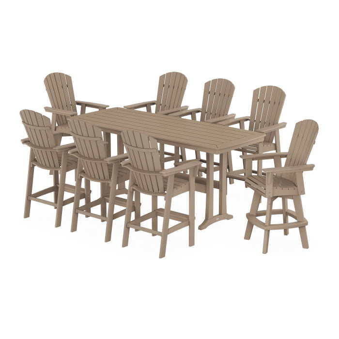 Nautical Curveback Adirondack Swivel 9-Piece Bar Set with Trestle Legs in Vintage Finish