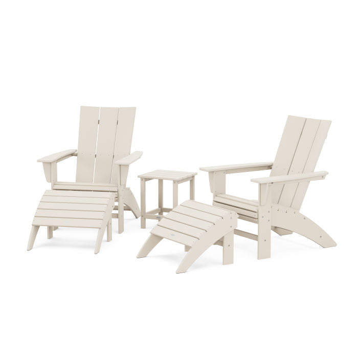 Modern Curveback Adirondack Chair 5-Piece Set with Ottomans and 18" Side Table