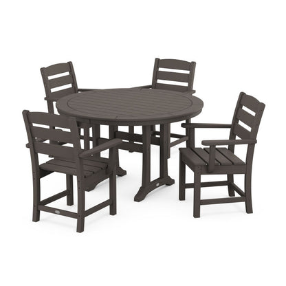 Lakeside 5-Piece Round Dining Set with Trestle Legs in Vintage Finish