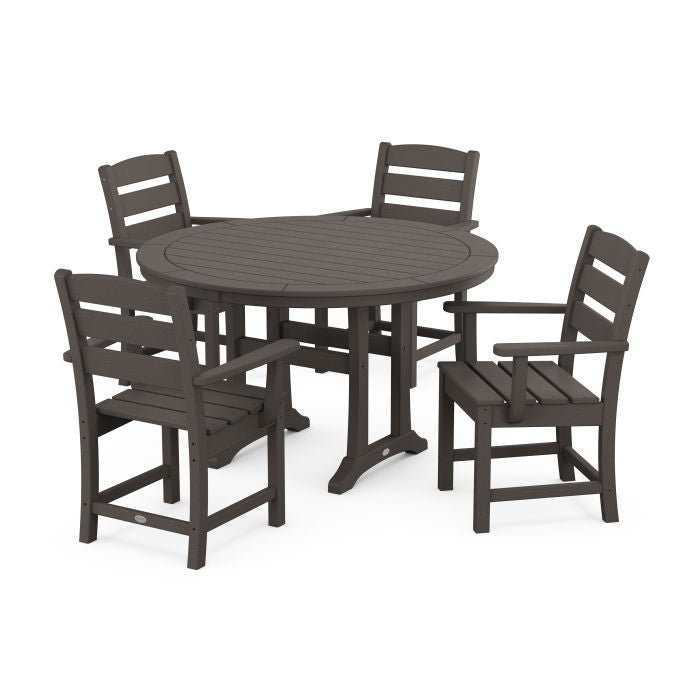 Lakeside 5-Piece Round Dining Set with Trestle Legs in Vintage Finish