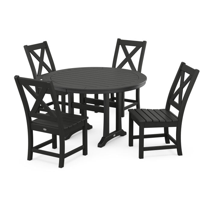 Braxton Side Chair 5-Piece Round Dining Set With Trestle Legs
