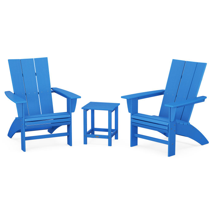 Modern 3-Piece Curveback Adirondack Set with Long Island 18" Side Table