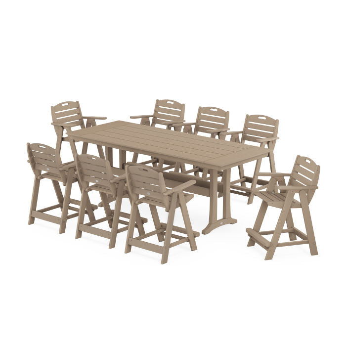 Nautical 9-Piece Farmhouse Counter Set with Trestle Legs in Vintage Finish