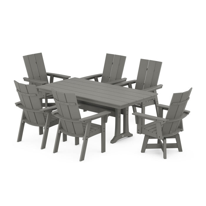 Modern Curveback Adirondack Swivel Chair 7-Piece Farmhouse Dining Set With Trestle Legs