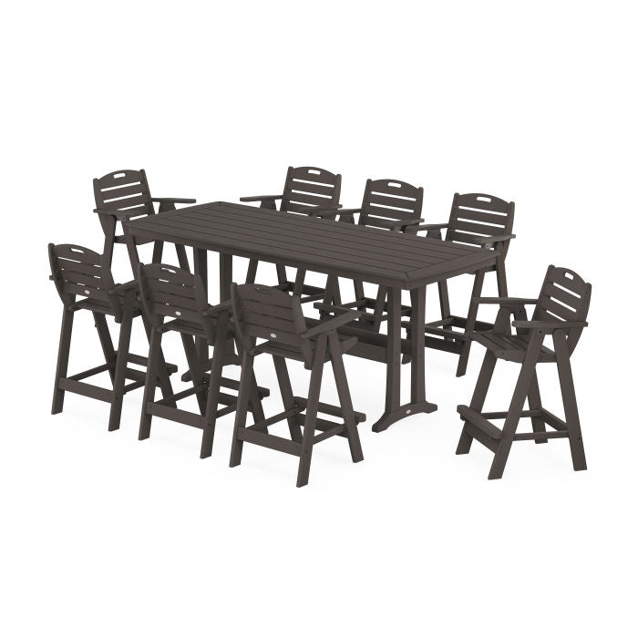 Nautical 9-Piece Bar Set with Trestle Legs in Vintage Finish