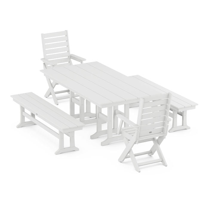 Captain 5-Piece Farmhouse Dining Set with Benches