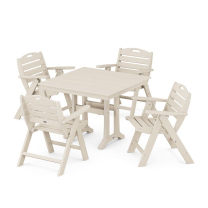 Nautical Folding Lowback Chair 5-Piece Farmhouse Dining Set With Trestle Legs