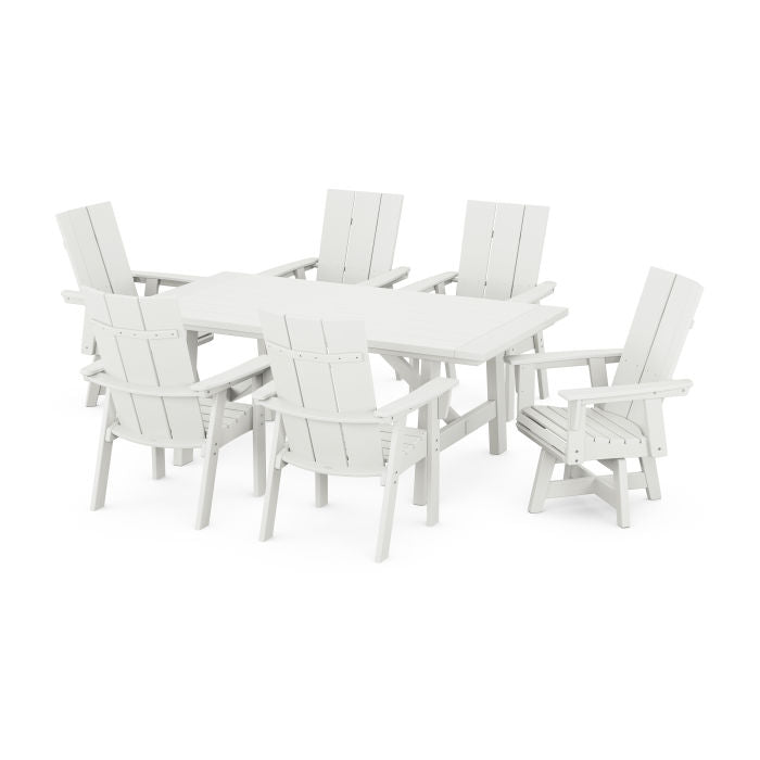 Modern Curveback Adirondack 7-Piece Rustic Farmhouse Swivel Dining Set in Vintage Finish