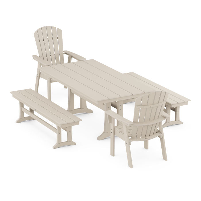 Nautical Adirondack 5-Piece Farmhouse Dining Set With Trestle Legs