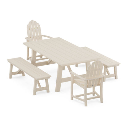 Classic Adirondack 5-Piece Rustic Farmhouse Dining Set With Benches