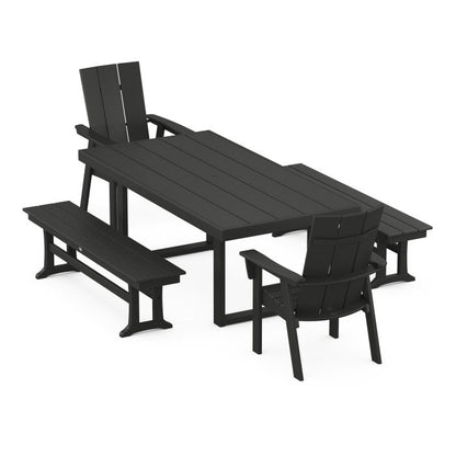 Modern Curveback Adirondack 5-Piece Dining Set with Benches