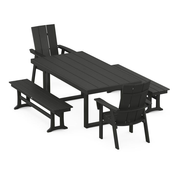Modern Curveback Adirondack 5-Piece Dining Set with Benches