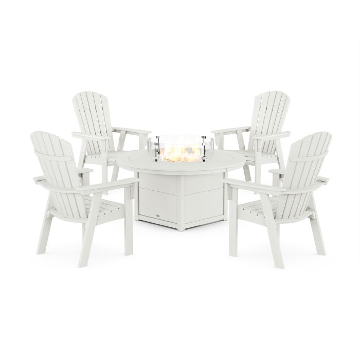 Nautical 4-Piece Curveback Upright Adirondack Conversation Set with Fire Pit Table in Vintage Finish