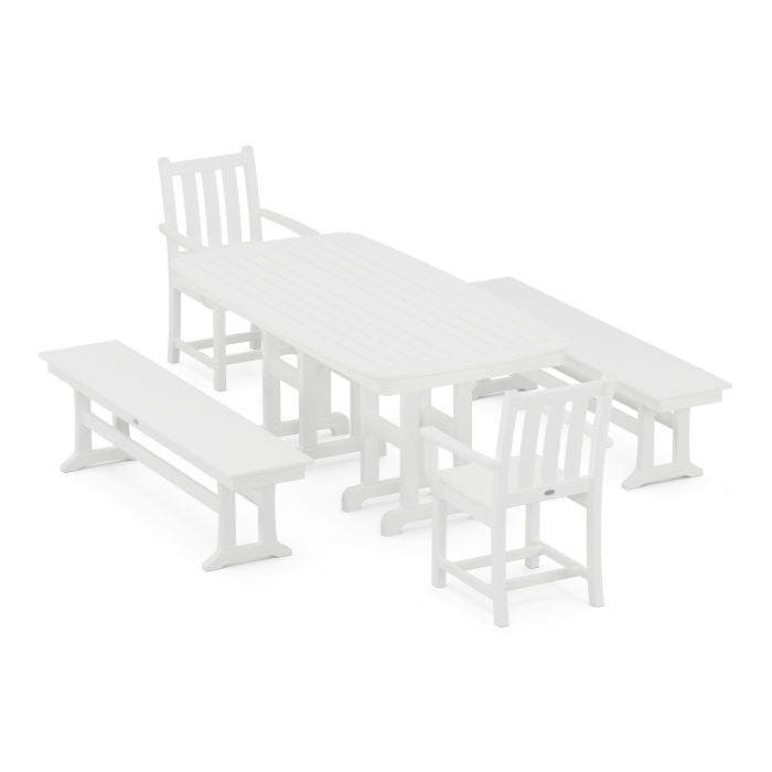 Traditional Garden 5-Piece Dining Set with Benches