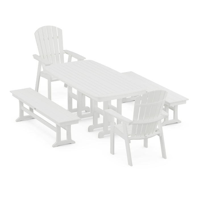 Nautical Curveback Adirondack 5-Piece Dining Set with Benches