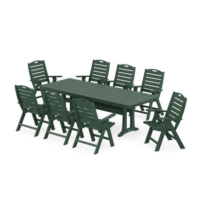 Nautical Highback 9-Piece Farmhouse Dining Set with Trestle Legs