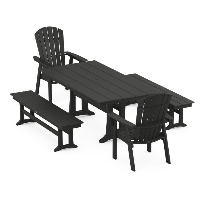 Nautical Adirondack 5-Piece Farmhouse Dining Set With Trestle Legs