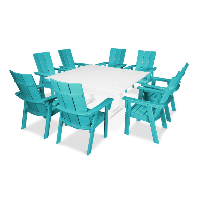 Modern Curveback Adirondack 9-Piece Farmhouse Trestle Dining Set