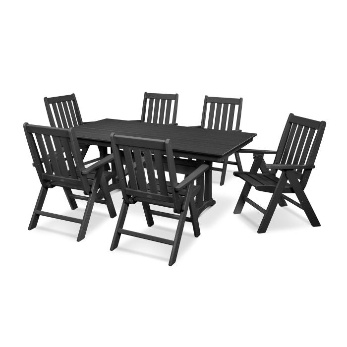 Vineyard Folding Chair 7-Piece Farmhouse Dining Set with Trestle Legs