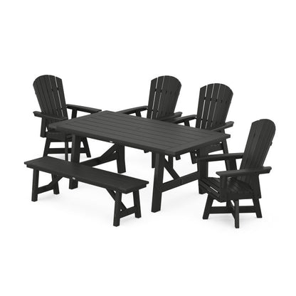 Nautical Adirondack Swivel 6-Piece Rustic Farmhouse Dining Set With Trestle Legs